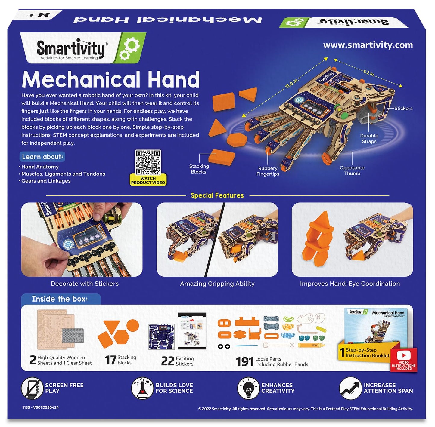 Smartivity Robotic Mechanical Hand Toy for Kids 8-10-12-14 Years Old | 2024 Parents Choice Winner I Birthday Gifts for Boys & Girls | DIY STEM Educational Science Toys for Kids 8,9,10,11,12,13,14